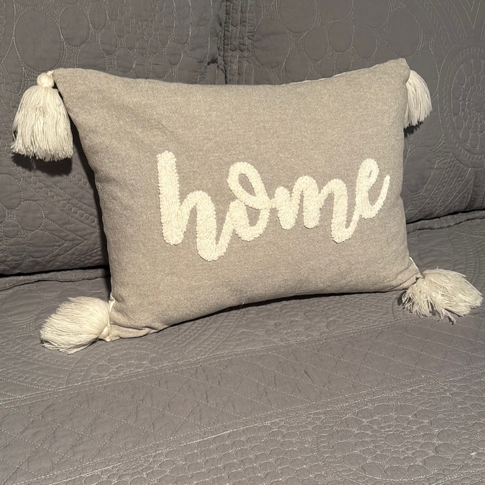 Pier 1 Gray and White Accent Pillow with Tassels